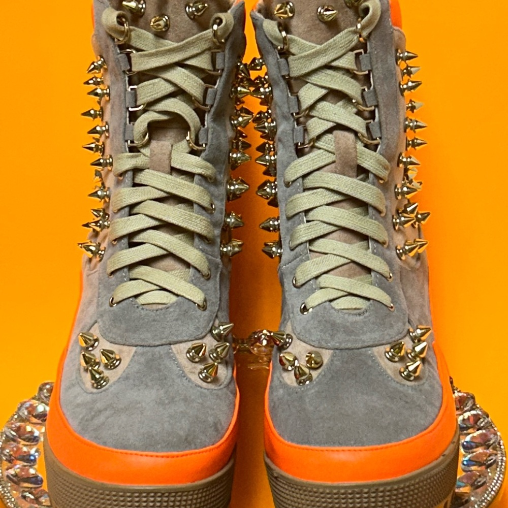 Cape Robin Suede Platform Sneaker Boots w/Orange Accent and Gold Spikes Size 9